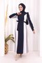 Waist Belted Three Color Dress 3901 Navy Blue - 2