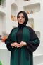 Two Color Piece Detail Balloon Sleeve Look Dress 3799 Emerald - 4