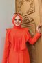 Shoulder Part Ruffle Cloak Detailed Back Zip Jumpsuit 3780 Orange - 4