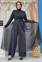 Chiffon Cloak Detail Waist Belted Jumpsuit 3330 Black - 3