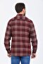 Men's Burgundy Winter Shirt with Checkered Pockets and Buttoned Collar - 4