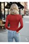 Red Crew Neck Basic Body Darkalıp Long Sleeve Blouse - 8
