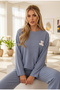 Blue Embroidered Towel Fabric Knitted Pajama Set25226007