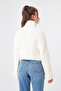 Women's Ecru Wide Corded Fabric Neckline Knitwear Crop Sweater - 5