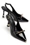 Women's Black Patent Leather Special Design Thin Heeled Stiletto with Gold Accessories - 2