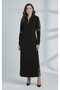 Black Women's Dress with Stone Detail on the Shoulders and Sleeves, Fermur Collar, Plus Size - 3