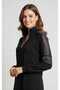 Black Women's Dress with Stone Detail on the Shoulders and Sleeves, Fermur Collar, Plus Size - 5