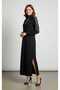 Black Women's Dress with Stone Detail on the Shoulders and Sleeves, Fermur Collar, Plus Size - 6