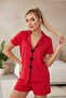 Red Heart Piping Detailed Knitted Shorts Set7890