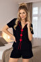 black red Hearted Piped Detail Knitted Shorts Set7890