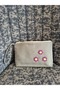 Purple Knitted Flower Detailed Duck Fabric Makeup/Clutch Bag - 4