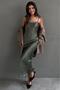 Green Adjustable Strap Lace Detailed Women's Satin Dress Mg2660 - 5