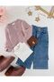 My Little One's Soft Textured Heart Detailed Cardigan and Wide Leg Jean Girls' Combination - Pink - 2
