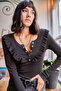 Women's Anthracite Ruffled Patch Ribbed Knit Blouse Blz-19001667 - 3