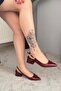 Women's Sole Burgundy Patent Leather Short Heeled Open Back Shoes - 7