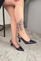 Women's Motto Navy Blue Patent Leather Pointed Toe Open Back 8 cm Heeled Shoes - 3