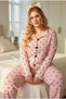 Salmon Black Heart Large Size Cotton Bow Corded Fabric Knitted Pajamas Suit 25228002