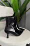 Women's Fairy Black Buckle 7cm Heeled Pointed Toe Zippered Boots - 2