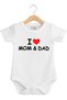 100% Cotton Baby Bodysuit, I Love Mom and Dad Printed , with Snap Fasteners, White