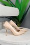 Women's Alexal Beige Patent Leather Back Buckle Detail 10 cm Thin Heeled Shoes & Stilettos - 3
