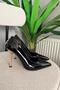 Women's Alexal Black Patent Leather Back Buckle Detail 10 cm Thin Heeled Shoes & Stileto - 3