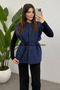 Women's Navy Blue Belted Cashmere Vest - 7