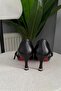Women's Sarah Black Leather 7cm Thin Heel Front Buckle Shoes Stiletto - 5
