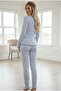 Blue Burgundy Floral Pattern Cotton Bow Corded Fabric Knitted Pajamas Suit 2526004 - 3
