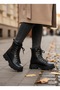 Black Women's Genuine Leather Zippered Daily Casual Winter Snow Boots Postal Boots Shoes - 2