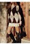 Casual Hakim Collar Diamond Pattern Women's Sweater-Tunic - 4