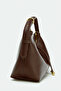 Brown Bucket Women's Hand and Shoulder Bag with Gold Accessories - 2
