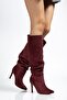 Syt-2003 Burgundy Suede Bellows Slim Heeled Casual Boots - 4