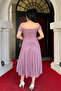Glitter Tulle Fabric Midi Dress - Dried Rose - 5