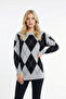 Crew Neck Diamond Patterned Knitwear Sweater - 4