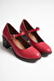 Women's Genuine Leather Strap Heeled Shoes - Red - 4