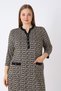 Women's Plus Size Black Patterned Pocketed Buttoned Three Quarter Sleeve Jacquard Dress - 5