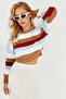 Women's Camel Color Block Crop Sweater Be346 - 4