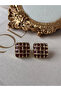 Steel Burgundy Knitted Earrings - 2