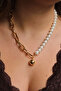 Vip Pearl and Paperclip Necklace Two Sided 47Cm+5Cm - 3