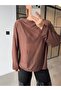Stand-Up Collar Transparent Oversize Rubberized Blouse Brown - 2