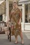 Italian Plus Size Mustard Shirt Collar Long Sleeve Allover B Printed Velvet Woven Dress 112 65 - 6