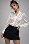 Women's White Slim Long Sleeve Satin Shirt - 2