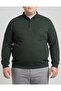 Men's Sweatshirt Polo Neck Buttoned Thessaloniki Woven Oversized Plus Size Dark Green - 3