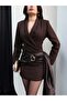 Double-Breasted Collar Buckle Mini Dress - 3