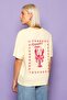 Women's Oversized T-Shirt Mermaid's Menu Printed Yellow – Crew Neck, 100% Cotton Compact Single Jersey 24/1