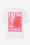 Women's Oversized T-Shirt Fresh Spark Printed White – Crew Neck, 100% Cotton Compact Single Jersey 24/1 - 6