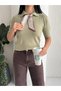 Polo Neck Scarf Detail Short Sleeve Slim Fit Knit Bluse - 2