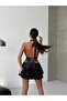 Sequin Detail Velvet Mini Dress Black - 4