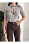 Polo Neck Scarf Detail Short Sleeve Slim Fit Knit Bluse - 2