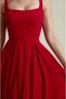 Women's Atlas Fabric Flared Cut Thick Strapped Long Wedding Engagement Promise Event Dress - 3
